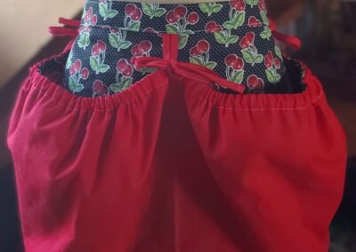 reversed gathered cherry printed harvesting apron front