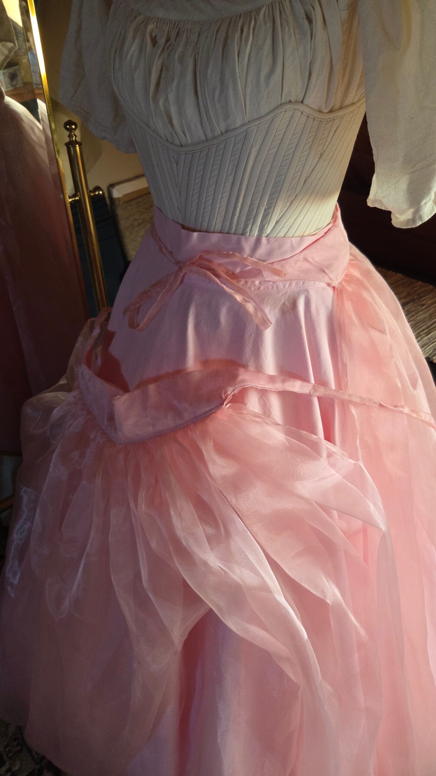 organza overskirt front tied