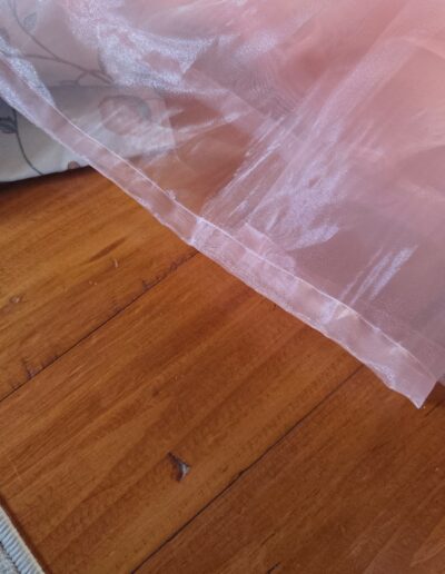organza overskirt bottom hem closeup