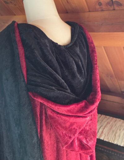 red velvet medieval cloak hood and lining