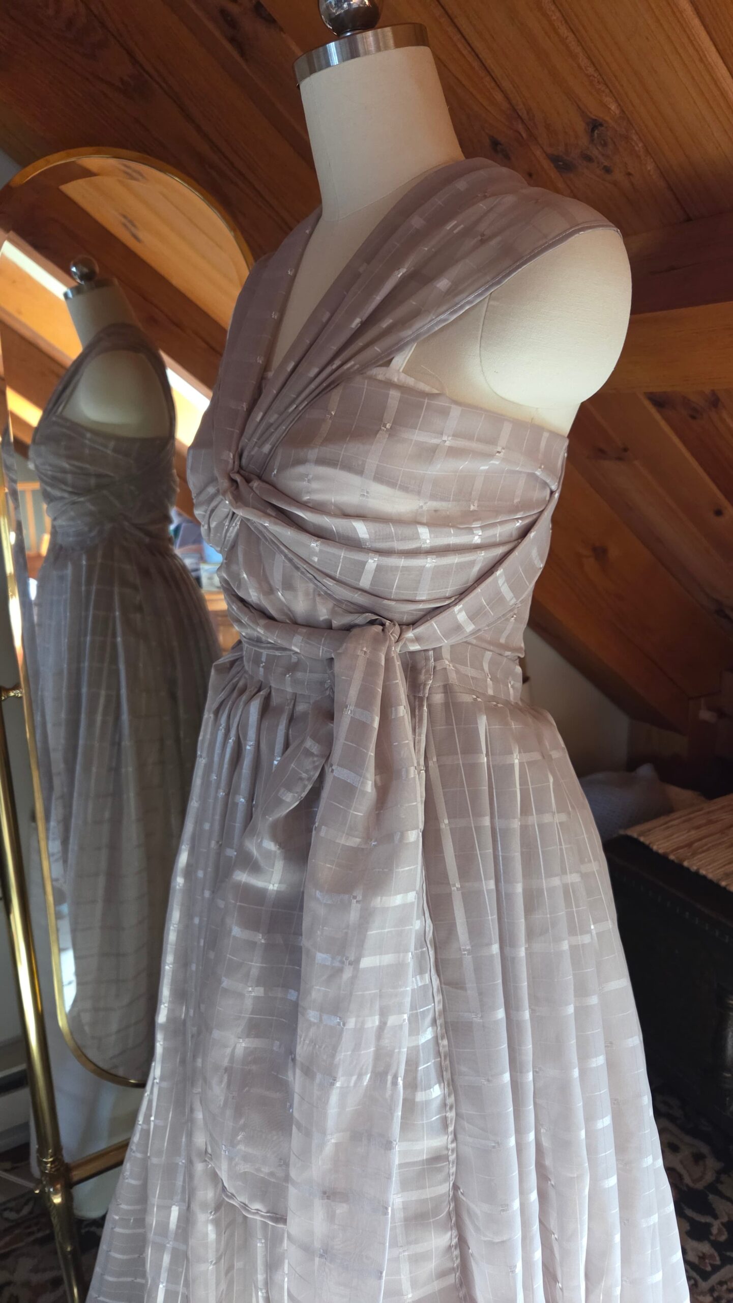 plaid organza dress side front closeup