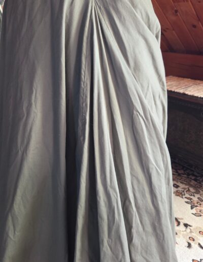 green floor length circle skirt front closeup