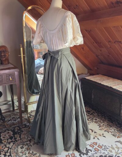 green floor length circle skirt back