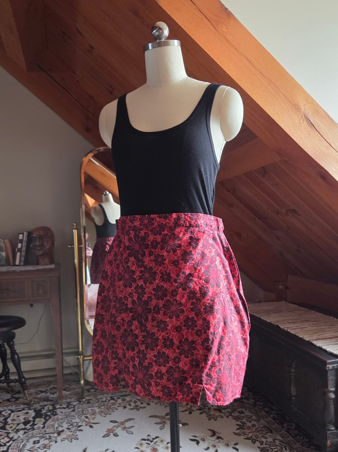 A 60s Homage: The Red‑Flowered Mini Skirt